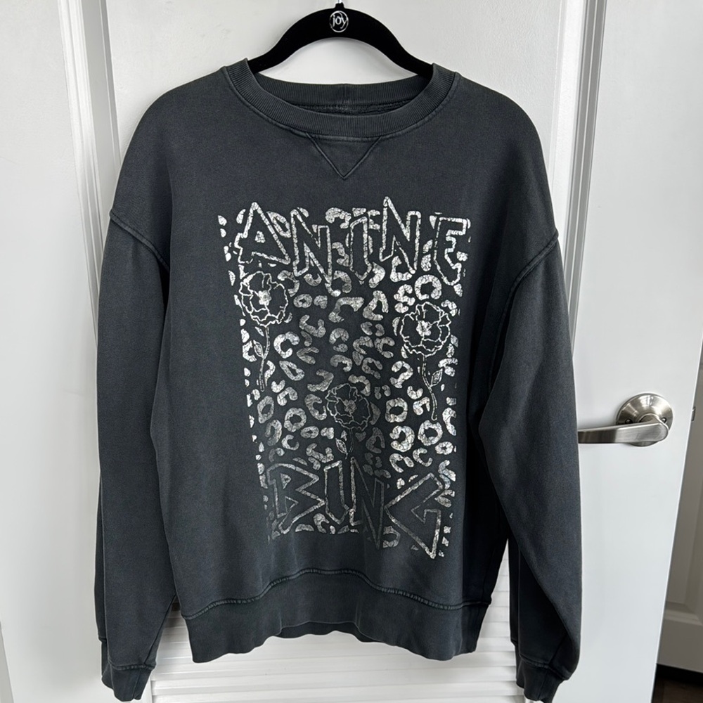 Anine Bing Gray Crewneck Sweater with Graphic Design